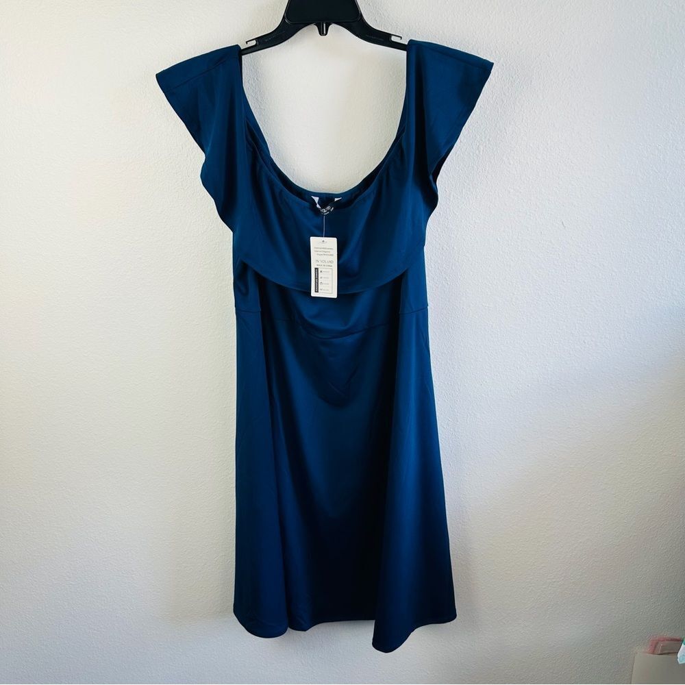 in'voland Navy Ruffle Neck Dress Size 24W NWT